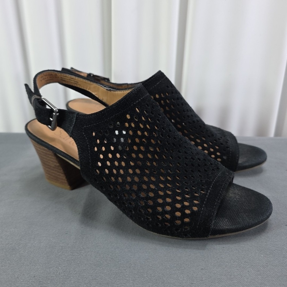 Franco Sarto MANDI2 Open Toe Heeled Mule Sandal 8.5 Black Mesh Slingback Leather